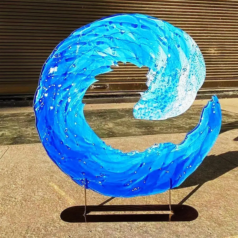 Vandenyno Bangos Lydyto Stiklo Skulptūra Gradientas Mėlyna Banga Skulptūra Ornamentu Dekoro Bangos Formos Dervos Meno Amatų Namų Dekoro Nuotrauka 2