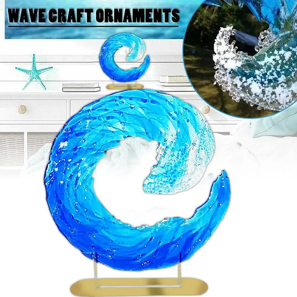 Vandenyno Bangos Lydyto Stiklo Skulptūra Gradientas Mėlyna Banga Skulptūra Ornamentu Dekoro Bangos Formos Dervos Meno Amatų Namų Dekoro Nuotrauka 3