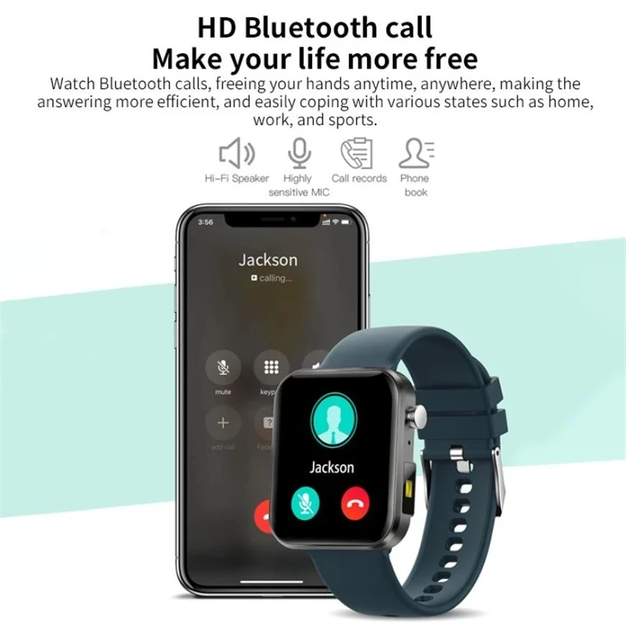 Balso Skambučių N98 Smart Watch Vyrų 1.69 colių Full-fit Kvadratinis Ekranas Muzikos Valdymo vaizdo Kamera Žibintuvėlis Smartwatch IP68 Vandeniui Žiūrėti Nuotrauka 4
