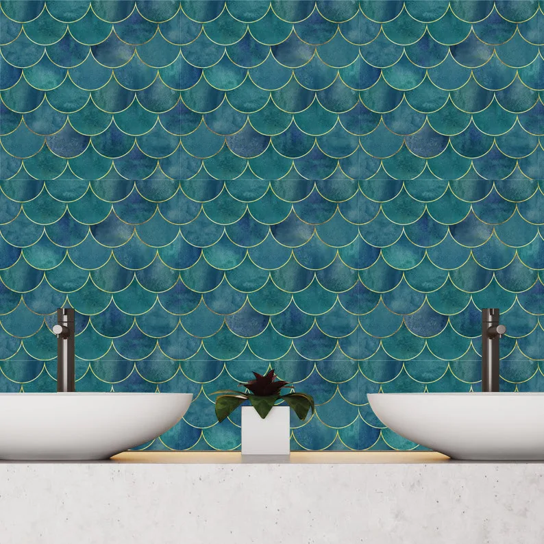 Mėlyna Violetinė Sektoriaus Kristalų Plytelių Lipdukas, skirtas Sienų ir Grindų Renovacija Vandeniui žvynų Mozaika, Sienos Lipdukas Virtuvės Dekoras Nuotrauka 4