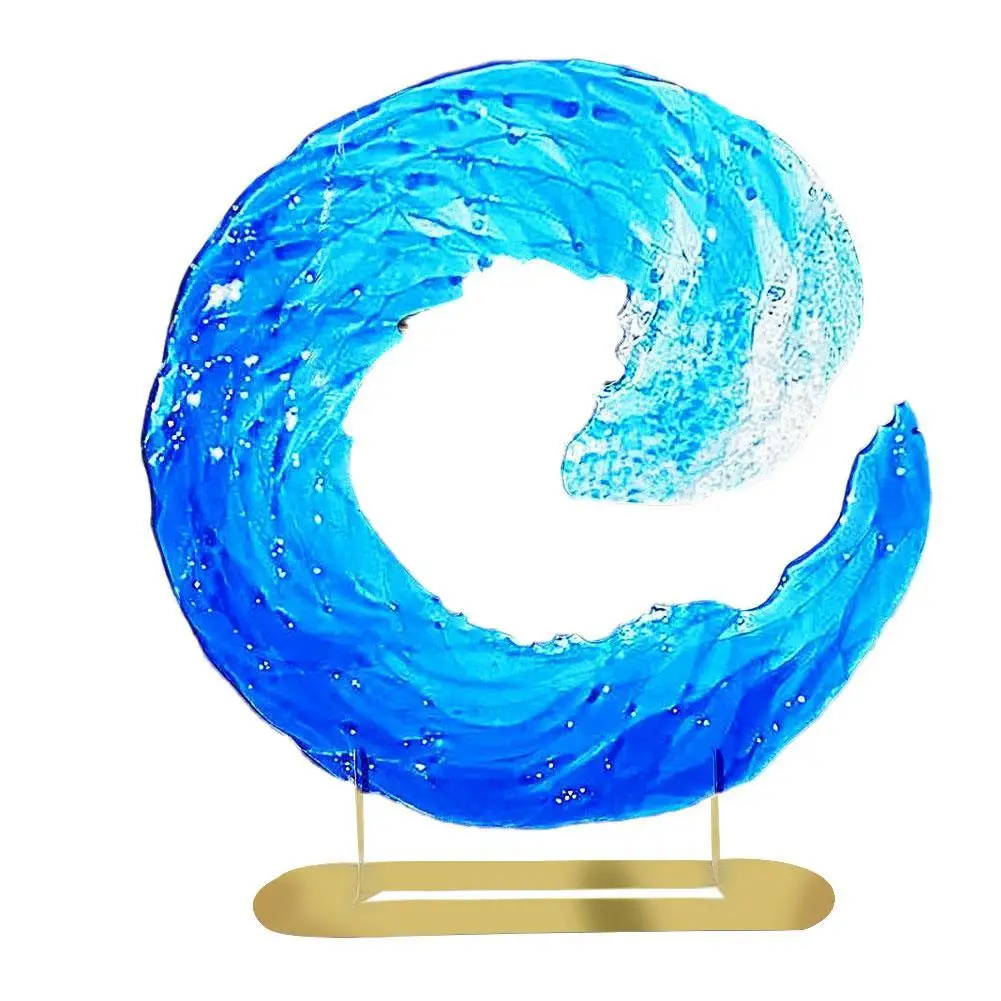 Vandenyno Bangos Lydyto Stiklo Skulptūra Gradientas Mėlyna Banga Skulptūra Ornamentu Dekoro Bangos Formos Dervos Meno Amatų Namų Dekoro Nuotrauka 4