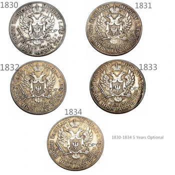 1830 - 1834 5 Metų Neprivaloma Lenkija 5 Zlotas Sidabro Padengtą Kopijuoti Monetas