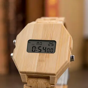 BOBO PAUKŠČIŲ Bambuko Medienos LED Ekranas, Elektroninė Žiūrėti Moterų Mados Stilius Sporto Laikrodis Auto Data, Laikrodis Gentry Individualų