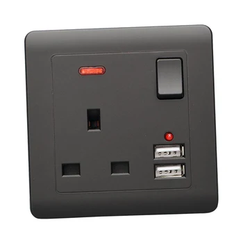 Sieninio Lizdo UK Plug 2 USB Įkroviklis Uosto Realizavimo Plokštė Vienu Jungikliu Juoda