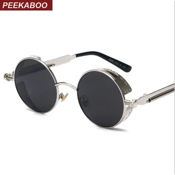 Peekaboo Aukštos kokybės retro moterų apvalūs akiniai nuo saulės steampunk metalo rėmas derliaus turas saulės akiniai vyras moteris veidrodis uv400
