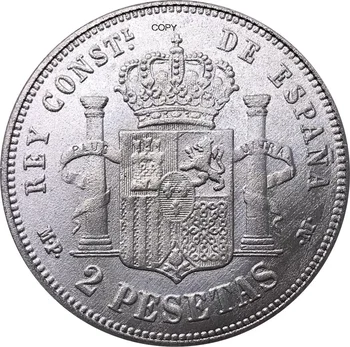 Ispanijos Monetos 1889 MP M Ispanija 2 Pesetas - Alfonso XIII 1st Portretas Cupronickel Sidabrą, Sidabro Suvenyras, Dovana, Kolekcines, Monetas