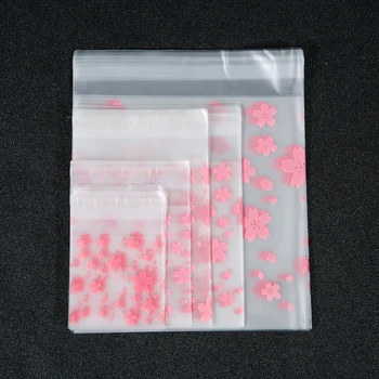 100vnt/daug Plastiko Skaidrus Pink Cherry Blossom Spausdinimo Slapukas Dovanų Maišelis Su 