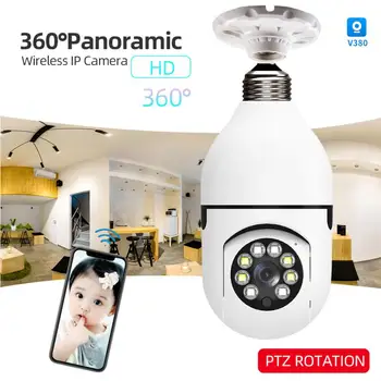 360° Panoraminis Kamera HD 1080P Belaidžio Wifi PTZ IP Kamera Naktinio Šviesos Home Security E27 Lemputės Kamera Home Security