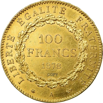 Prancūzijos Trečiosios Respublikos 1878 M. 100 Frankų Aukso Monetos Kopija Žalvario Metalo Liberte Egalite, Minint Monetos Replika