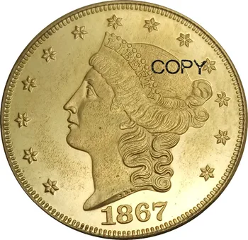 Jungtinės amerikos valstijos 20 Dolerių Laisvė Vadovas Dvigubas Erelis su moto Dvidešimt D. 1867 1867 s Metalo, Žalvario, Kopijuoti Monetas