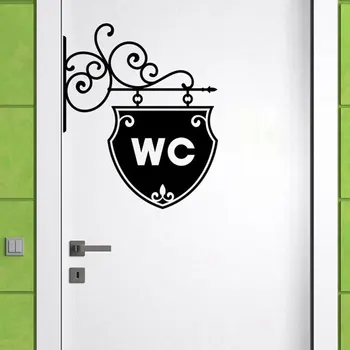 Derliaus WC, tualetas, vonios kambarys Durys sienos lipdukas Doorplate apdailos vinilo namų dekoro lipdukai vandeniui Tualeto ženklas, sienų lipdukai