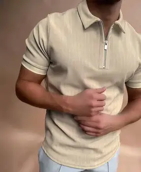 Vyriški SummerShort rankovėmis Polo Marškinėliai Naujas Zip-up Llapel Atsitiktinis Liesos Tendencija Premium T-shirt 2021 Drabužiai