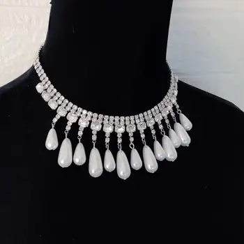 Elegantiškas pearl kutas kristalų cirkonis karoliai moterų nuotaka prabangūs krištolo vestuvės vestuvinis raktikaulis Karoliai, Šaliai, Papuošalai