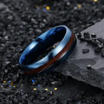 Vyriški 6 mm, juoda, nerūdijančio plieno žiedas derliaus vestuvės vestuvinis žiedas koa medžio apdaila patogiai