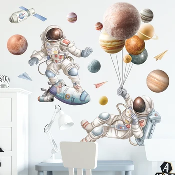 Astronautas Kosmose Sienų Lipdukai Planetų Namų Dekoro Dekoratyviniai Lipdukai PVC Lipdukas, Vaikų Kambario Berniuko Kambarį Apdaila