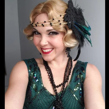 1920 m. Vinjetė Plunksnų Flapper Lankelis Great Gatsby Šukuosena Derliaus plunksnų+elastinės juostos mezgimo Šilčiau Wrap galvos Apdangalai