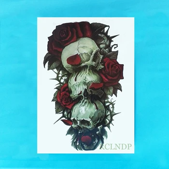 Atsparus vandeniui Laikina Tatuiruotė Lipdukas kaukolė su rožių tatto lipdukai 