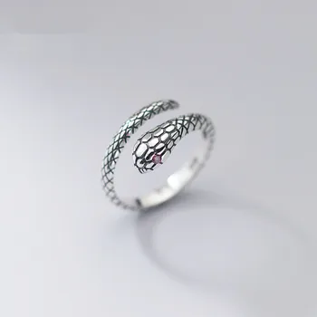 WANTME 925 Sterlingas Sidabro Senovinių Sidabro Reguliuojamas Tekstūros Gyvatės Žiedas Red CZ Piršto Žiedą, Moterims Pareiškimą, Bohemija, Papuošalai
