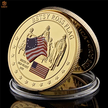 1777 Amerikos Betsy Ross Vėliavos Gimimo Vertė JAV Istoriją Senas Golry Monetų Kolekciją Aukso Suvenyrų Ženklelis Monetas