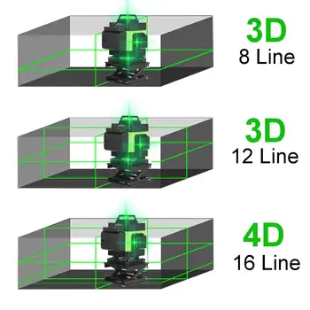 ZEAST 4D 16 Linijų Lazerio Lygio Žalia Savaime išsilyginantis 360 Horizontalus Vertikalus Kryžiaus Priemonė Šviesos Lazerio Lygio Su Nuotolinio LED Ekranas