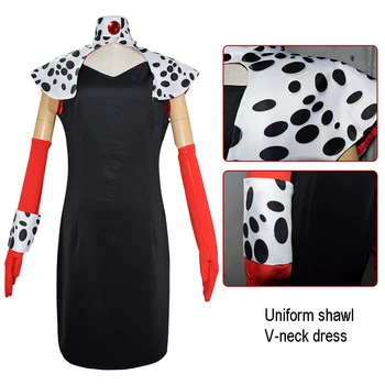 Filmo Cruella Cosplay Kostiumai, Suknelės 101 Dalmatians Cruella De Vil Anime Drabužiai Vienodi Helovinas Kostiumas Perukas Moterims