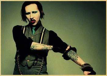 Pirkti Tris Gauti Vieną Nemokamą Amerikos Roko Atlikėjas Marilyn Manson Plakatas Kraftpopieris Retro Miegamasis Bistro Miegamojo Puošmena