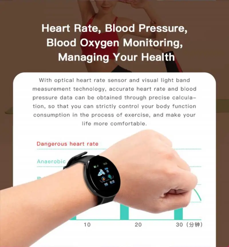 2021 Spalvinga Jutiklinis Ekranas Sportas Žiūrėti Fitneso Pedometer Smart Watch Kraujo Spaudimas, Širdies Ritmo Monitorius 