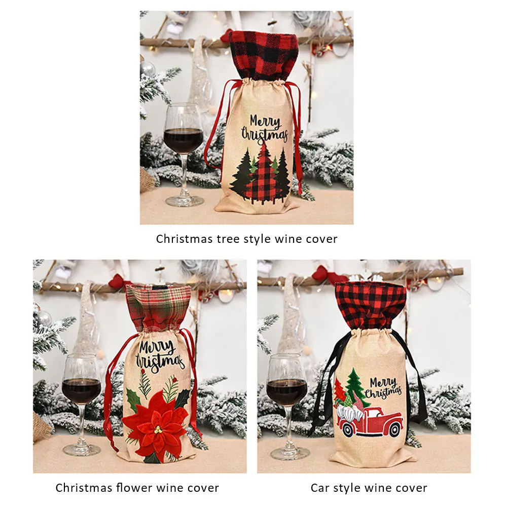 Kalėdinis Vyno Butelis Apima Maišelį Atostogų Santa Claus Vyno Butelio Dangtelis Saldainių Maišelį Linksmų Kalėdų Stalo Dekoravimui Namuose Dovana Nuotrauka 1
