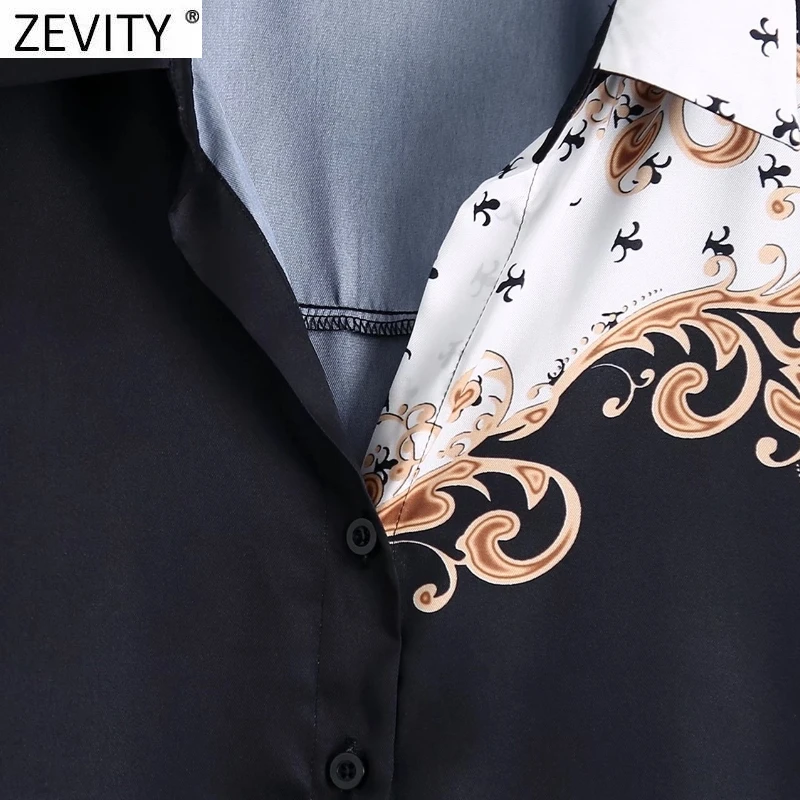 Zevity 2021 Moterų Derliaus Totem Gėlių Margumynas Spausdinti Teismas Palaidinė Office Lady ilgomis Rankovėmis Satino Marškinėliai Prašmatnus Blusas Viršūnes LS9736 Nuotrauka 1