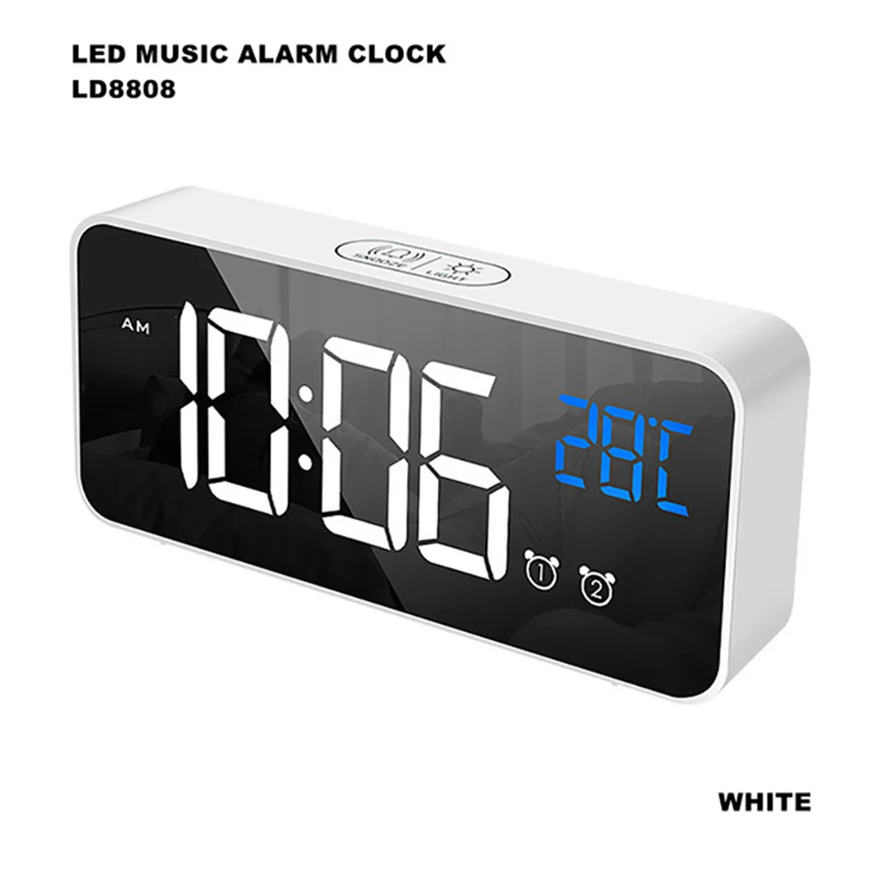LED Veidrodis, Žadintuvas, Garso-Įjungta Laikrodis Įkrovimo Naktiniai Muzika Laikrodis Kelis pažadinimo muzika Nuotrauka 4