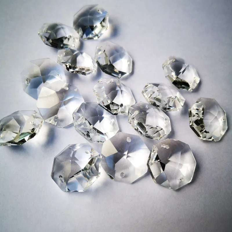 Naujas Atvykimo 20mm Aišku, 100vnt K9 Kristalų Aštuonkampis Granulių (Nemokamai Žiedai) 2Holes 