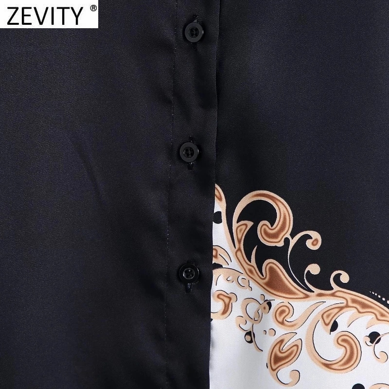 Zevity 2021 Moterų Derliaus Totem Gėlių Margumynas Spausdinti Teismas Palaidinė Office Lady ilgomis Rankovėmis Satino Marškinėliai Prašmatnus Blusas Viršūnes LS9736 Nuotrauka 4