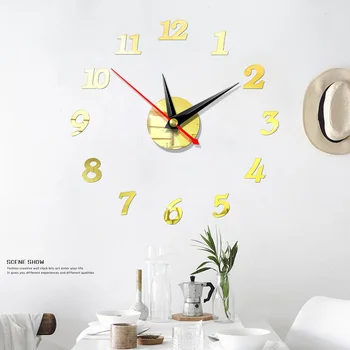 3D Didelis Sieninis Laikrodis, Veidrodis, Sienų Lipdukai Modernus Dizainas 