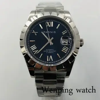 Parnis 2020 naujas top mens watch sidabro atveju sapphire crystal blue dial data langą 21 brangakmenis Miyota judėjimo automatinis laikrodis