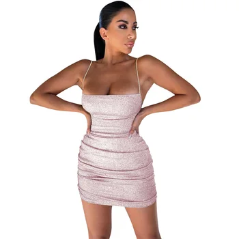 Juodos Spalvos Blizgučiai Ruched Vasarą Mini Suknelės Moterims Seksualus Spageti Dirželis Backless Bodycon Suknelė 2021 Ponios Klubas Vestidos
