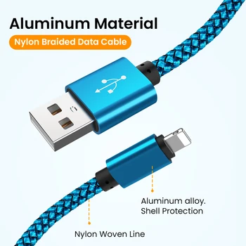 1/2/3m Nailono Tinklelio USB Duomenų Kabelis, USB A Iki 8 Pin 2A Greito Įkrovimo Galia Kable Įkroviklio Laidą 