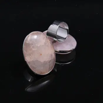 Natūralaus akmens žiedai žavesio agated papuošalai rose quartzd modeliai madinga dovana moterims ar draugę, reguliuojamas 30x40mm