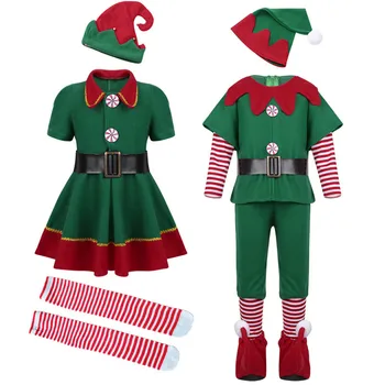Žalia Elf Merginos kalėdų Kostiumas Cosplay Festivalis Santa Claus Mergaitės Berniukai Naujųjų Metų chilren drabužius Kalėdos Šalis Išgalvotas Suknelė