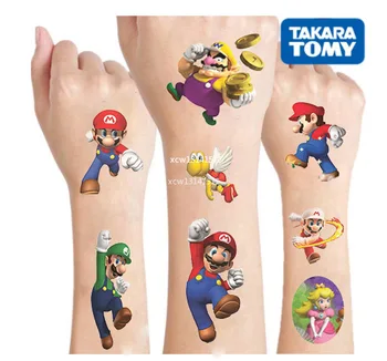 Super Mario originalus Tatuiruotė lipdukai atsitiktiniai 1PCS veiksmų skaičius, Animaciją Super Marie žaislai berniukams, mergaitėms Kalėdų vaikams gimtadienio dovanos