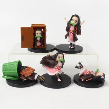 4-8cm 5vnt/Daug Demon Slayer Mielas Nezuko Statulėlės Anime Kimetsu Nr. Yaiba Veiksmų Skaičius, PVC Kolekcijos Lėlės Modelio Žaislas Duomenys